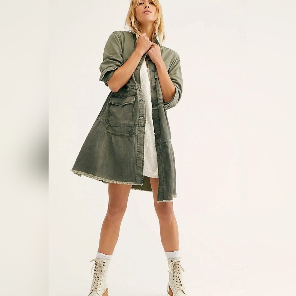 Free‎ People We The Free Forever Free Tiered Army Green Military Jacket Size M